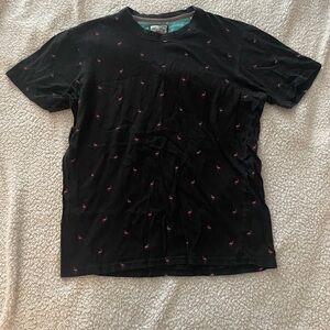 Black Tee with Pink Flamingo Pattern